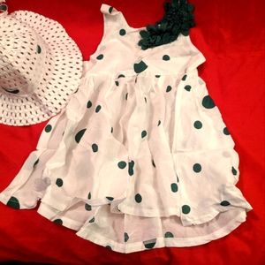 Camidy Infant Baby Girl Polka Dots Bowknot Dress Sleeveless Sundress with Straw